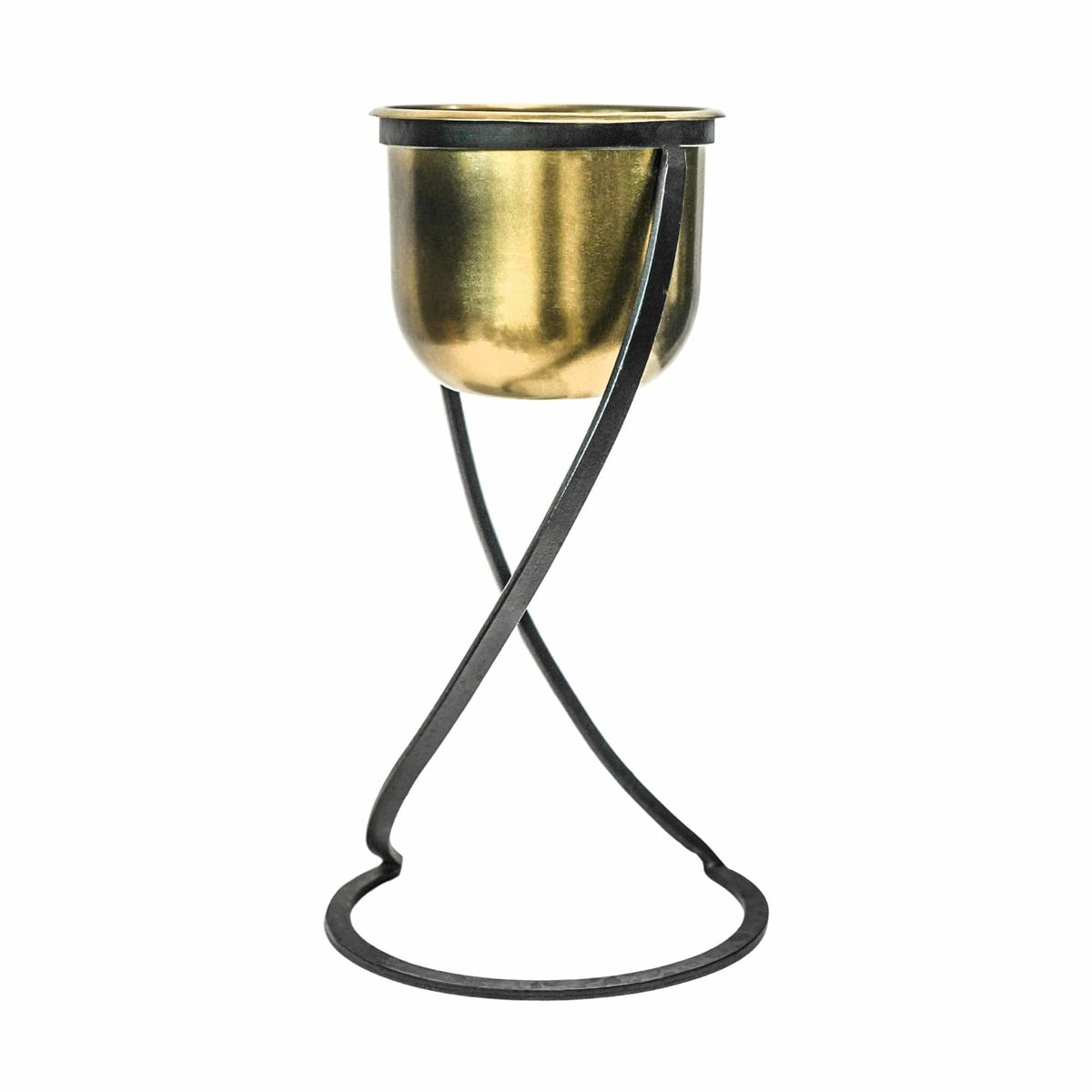 Ivyline Kensington Brass Planter with stand, 14cm white background