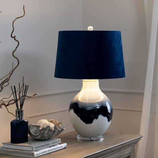 Ice Shadows Table Lamp With Navy Blue Lampshade