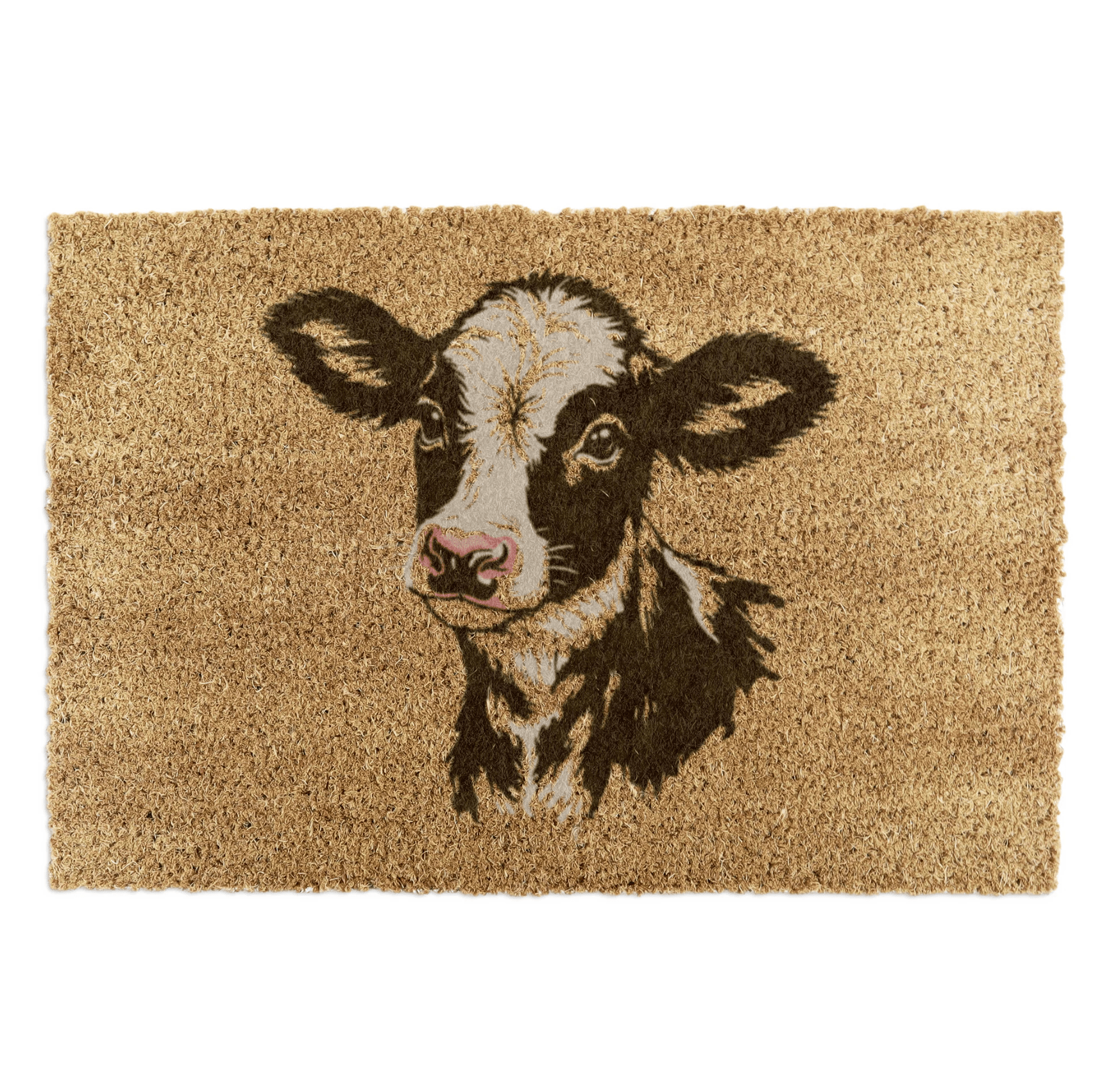 Doormat with a cow illustration on a beige background