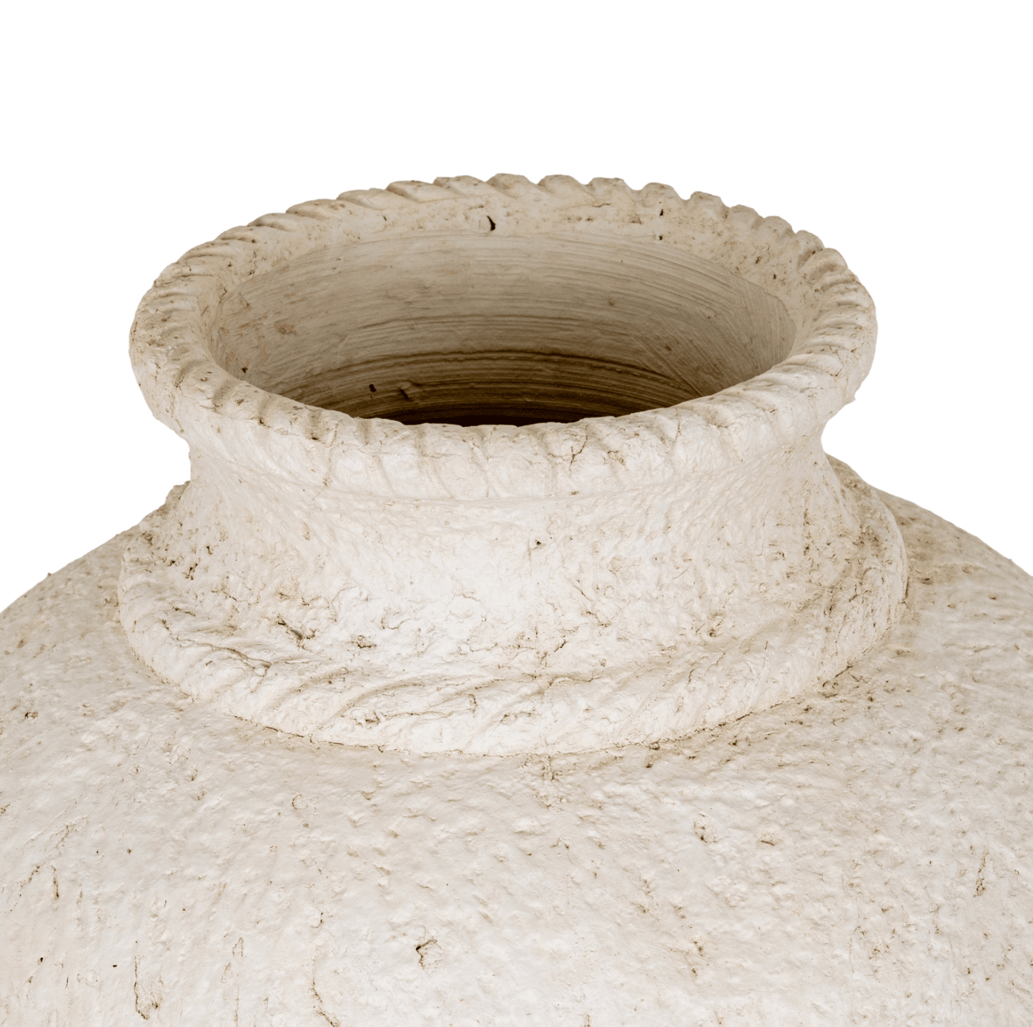 Close-up of a textured ceramic vase on a white background