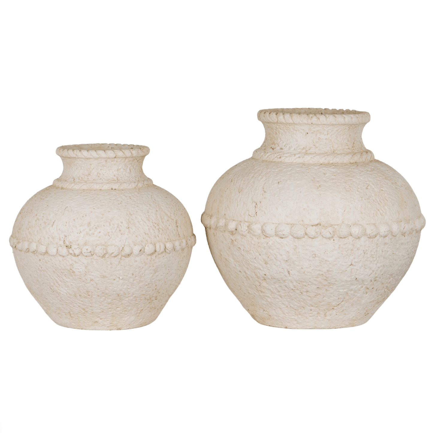 Two white textured vases on a white background