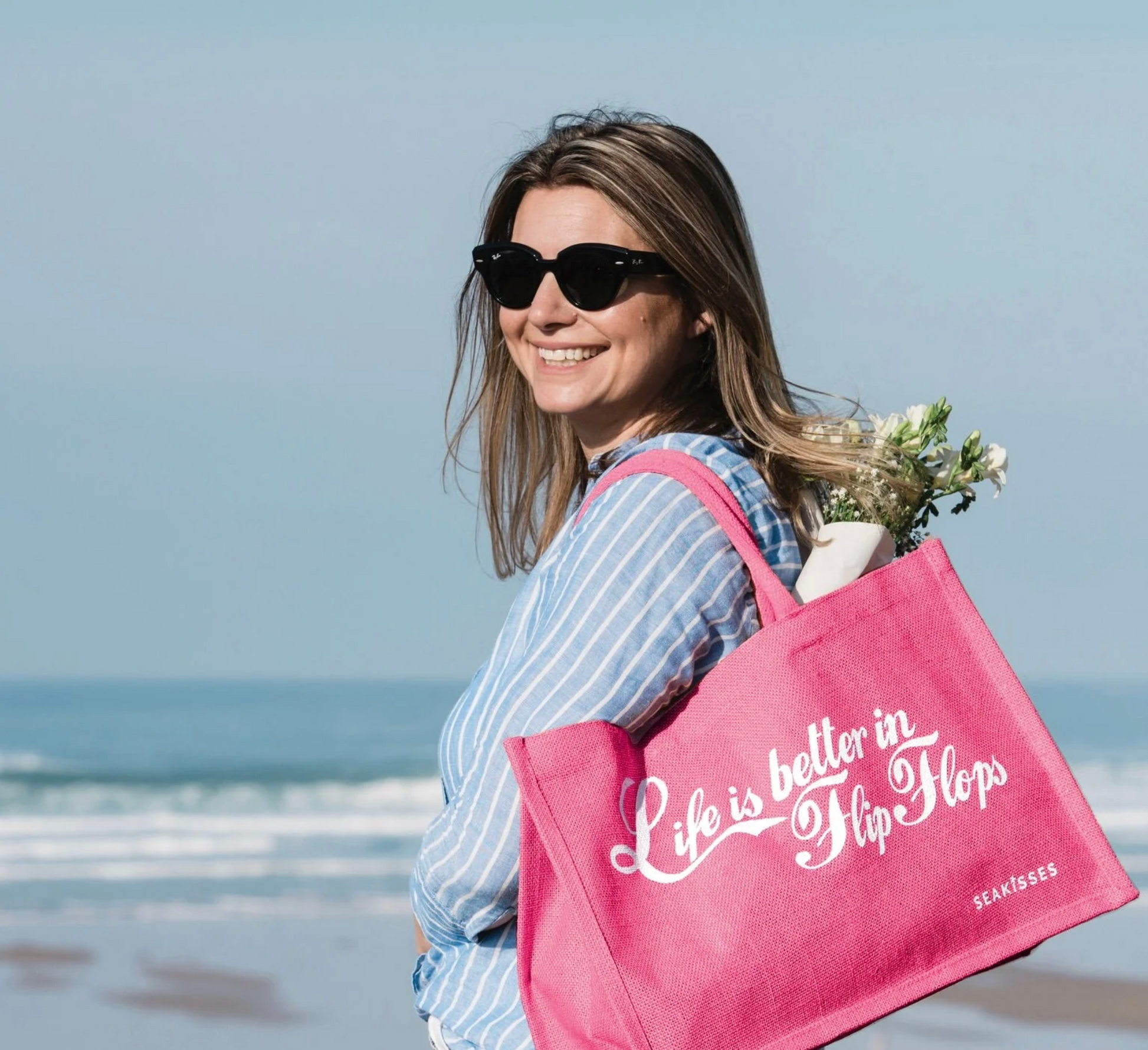 Life is Better in Flip Flops Jute Bag - Pretty in Pink