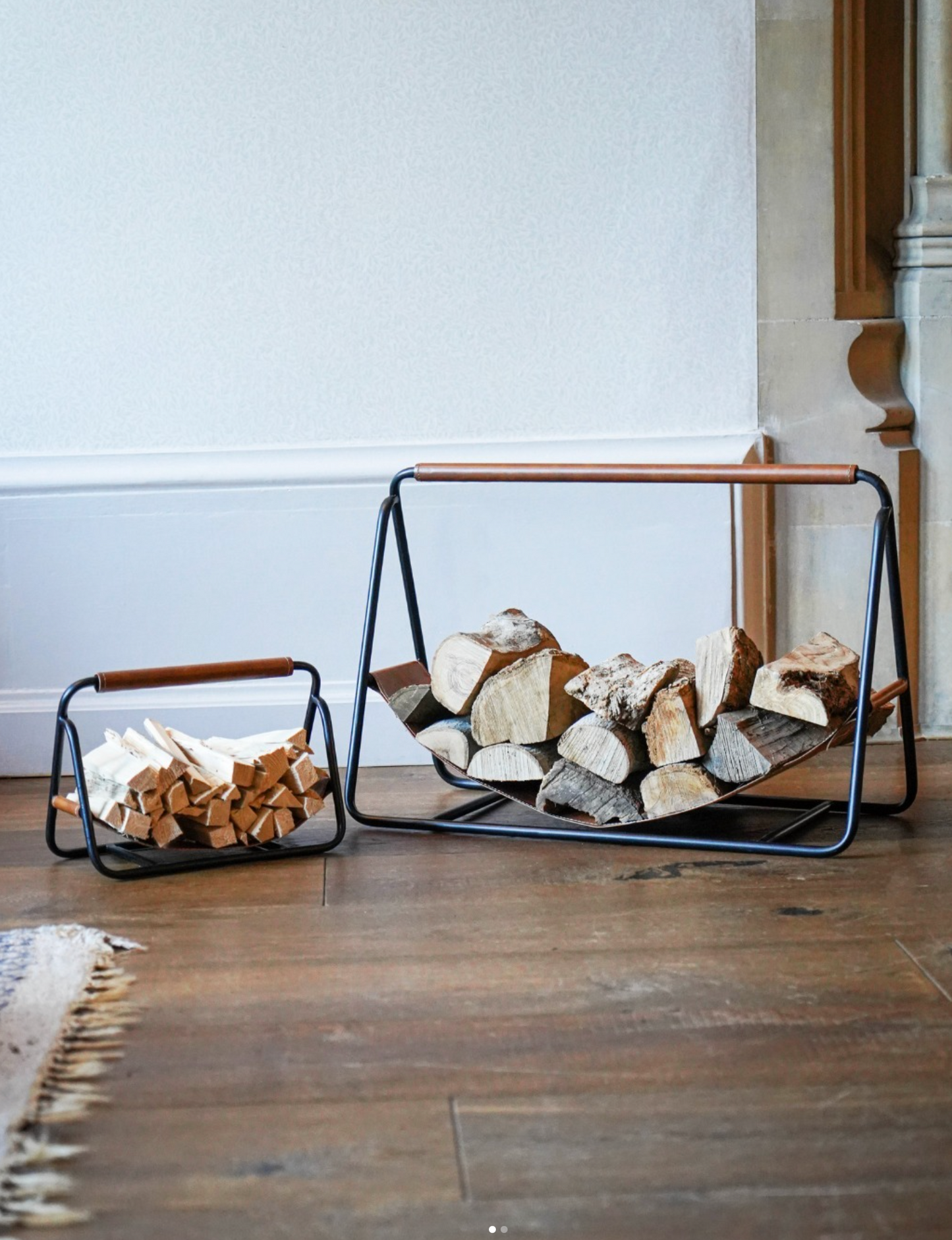 Contemporary Hanging Leather Log Holder