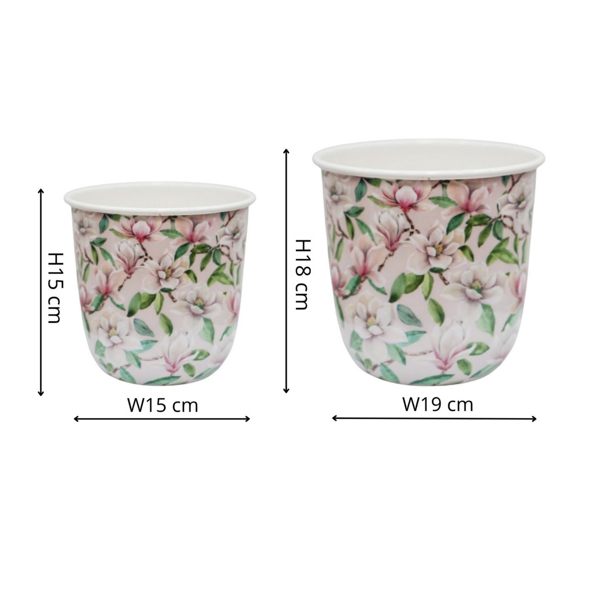 Maisie Vintage Magnolia Metal Planter Set of 2 dimension