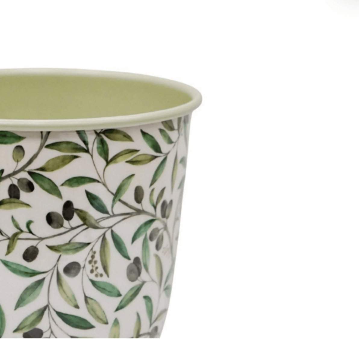Planter with green leaf pattern on a white background