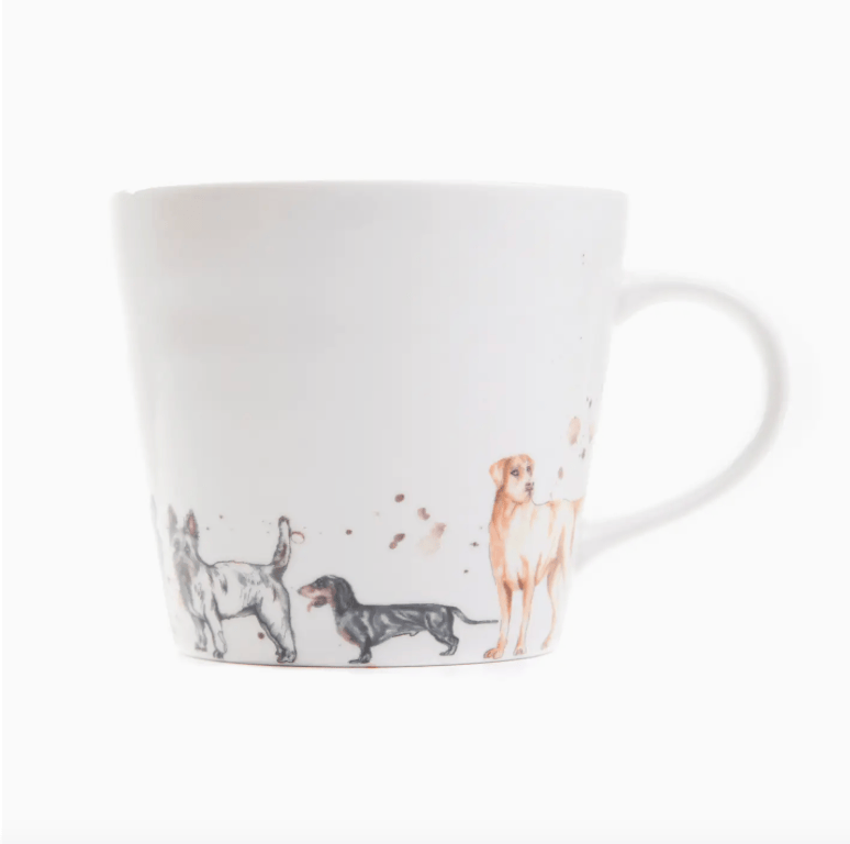 Mug with dog illustrations on a white background