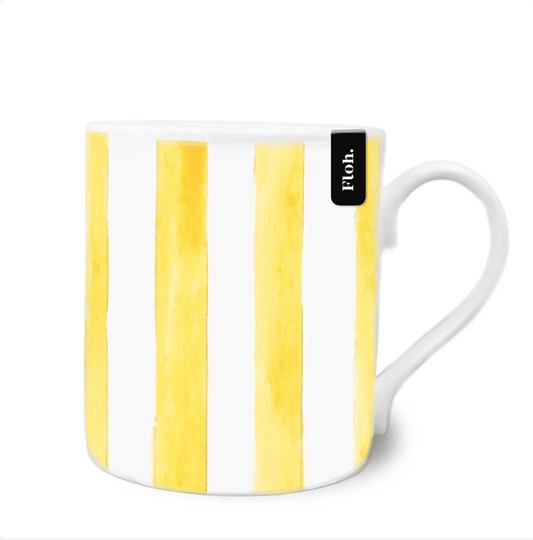 Toasted Crumpet Striped Bone China Mug Floh - Lemon