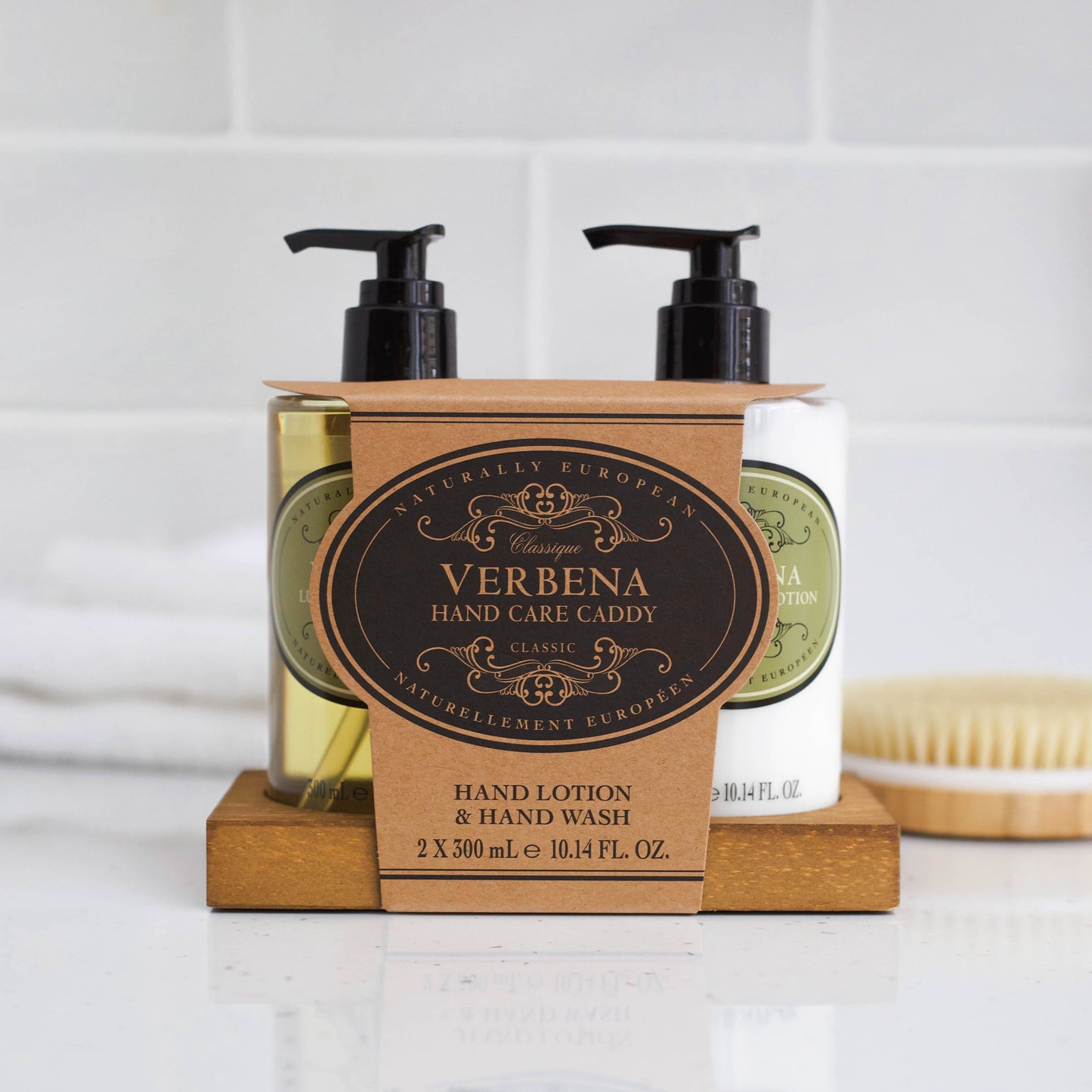 Somerset Toiletries hand lotion and hand wash set with packaging on a white surface