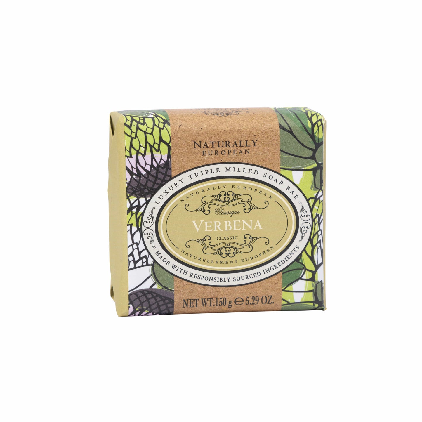 Somerset Toiletries Verbena soap bar with natural packaging on a white background