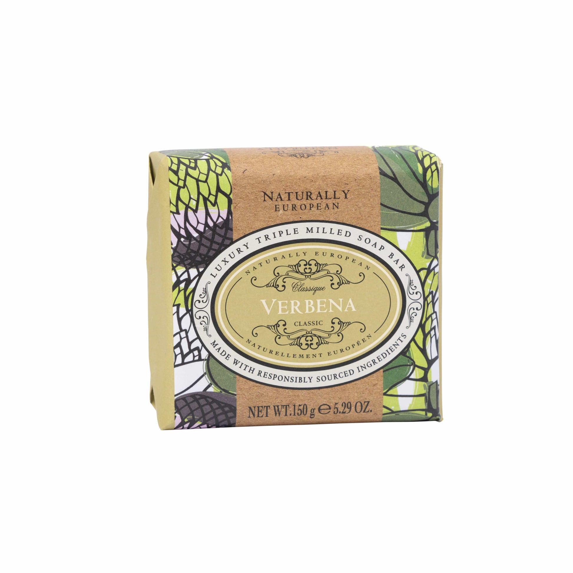 Somerset Toiletries Verbena soap bar with natural packaging on a white background
