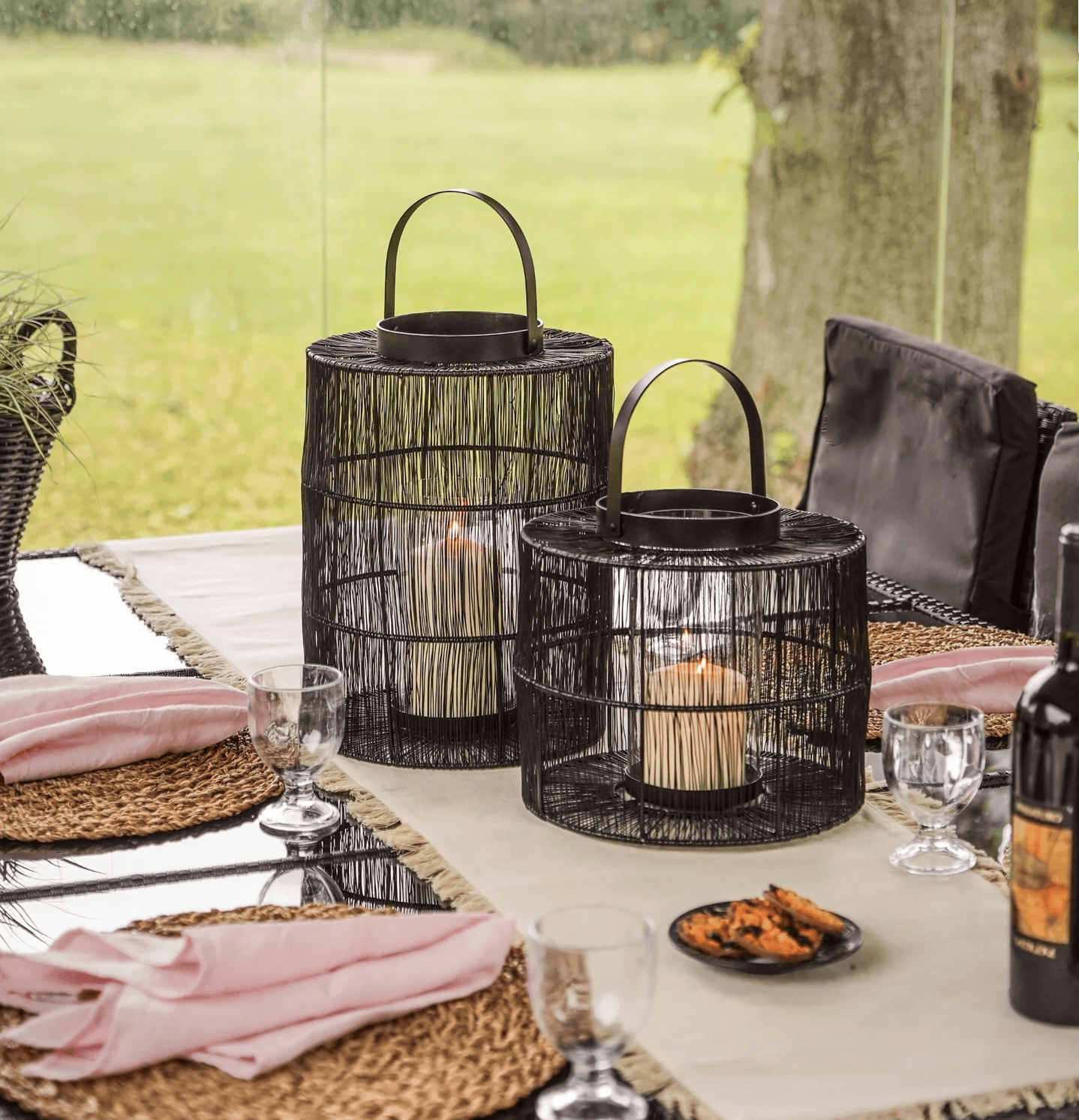 Portofino Wirework Lantern with Glass Insert Black
