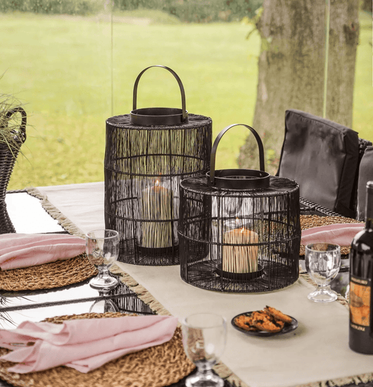 Portofino Wirework Lantern with Glass Insert Black