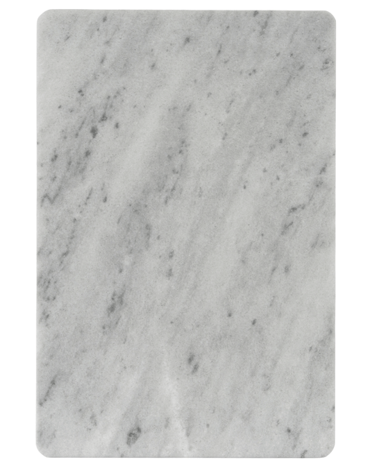 Marble-patterned cutting board on a white background
