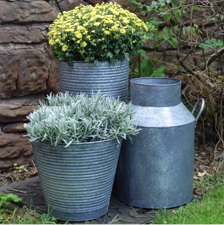 Ribbed Galvanised Vase H50cm