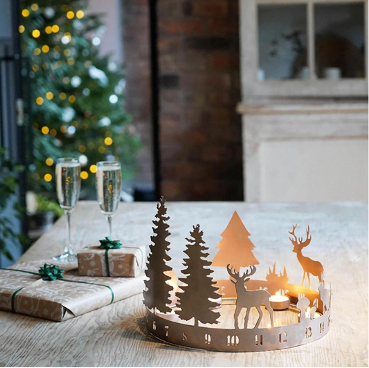 Round Advent Forest Tealight Centrepiece Metal Copper by Ivyline