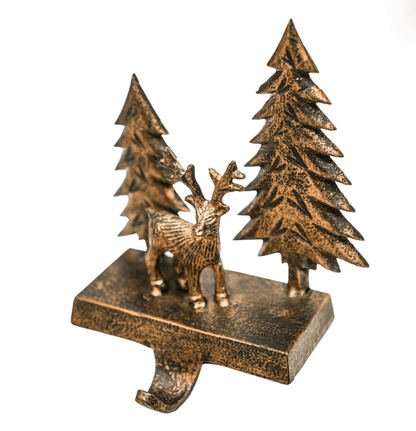 Bronze deer and tree sculpture on a white background
