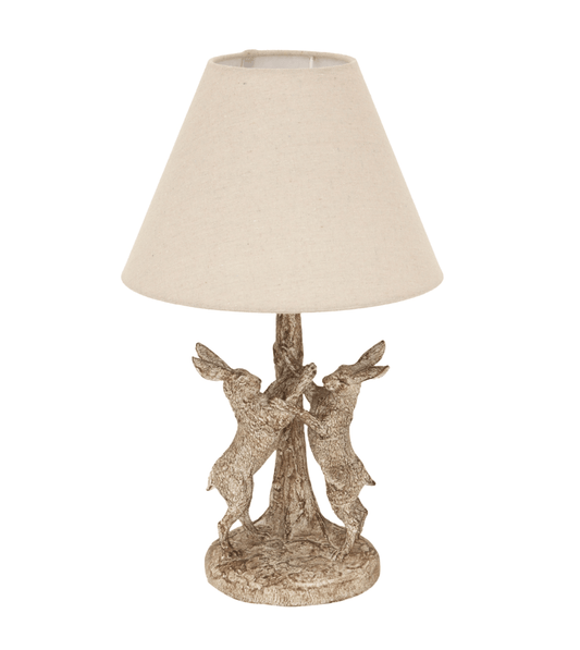 Stonewashed Marching Hares Lamp With Linen Shade