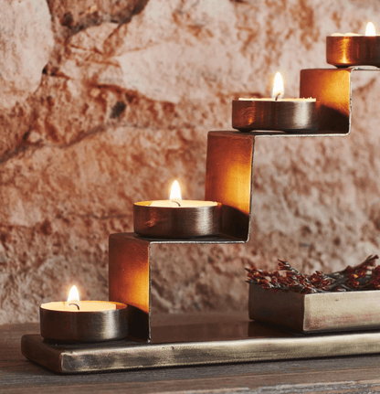 Tealight Candle Holder with Décor Box in Antique Brass