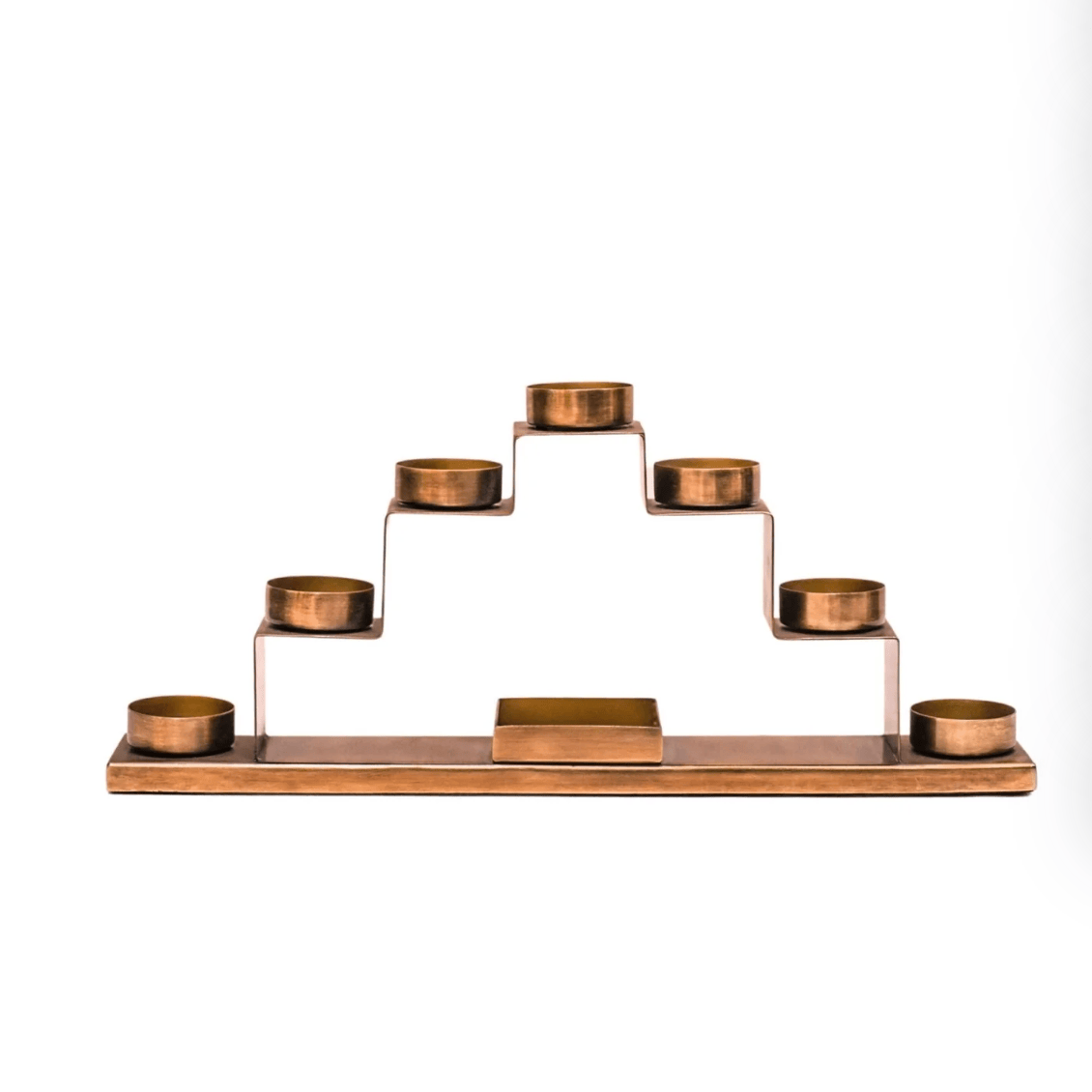 Tealight Candle Holder with Décor Box in Antique Brass