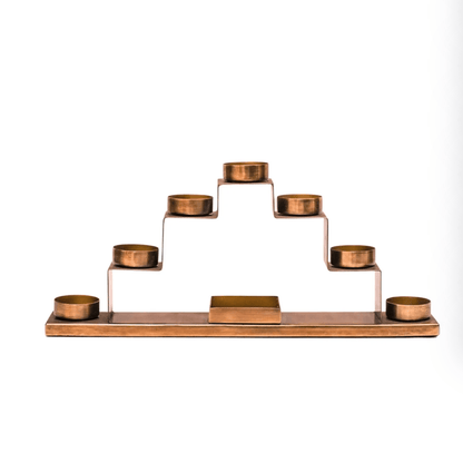 Tealight Candle Holder with Décor Box in Antique Brass