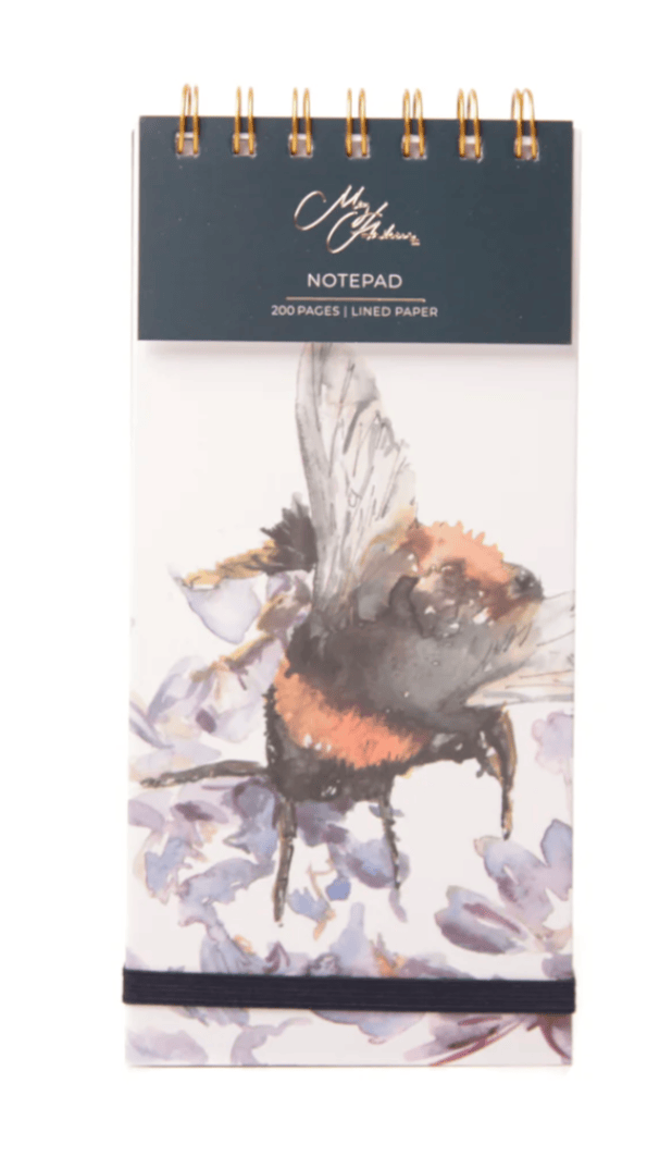 Notepad with a bee illustration on a white background