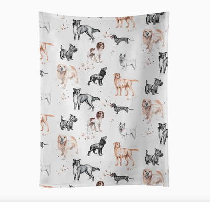 Blanket with dog pattern on a white background