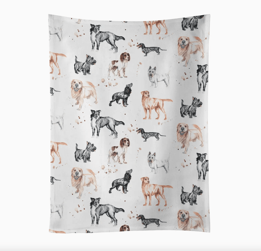Blanket with dog pattern on a white background