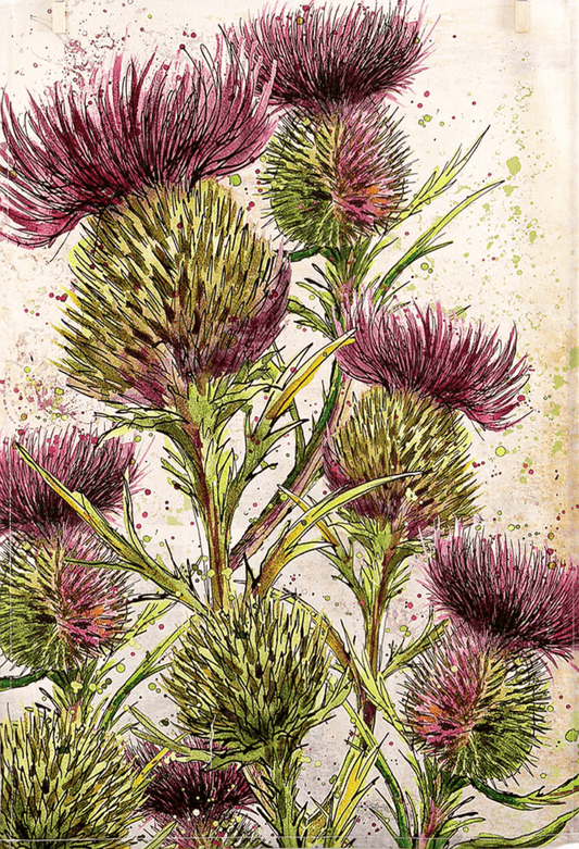 Tea Towel with Thistle design print by Dollyhotdogs.