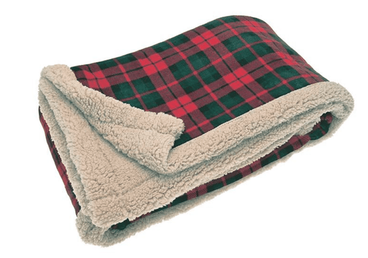 Plaid blanket with beige fleece on a white background