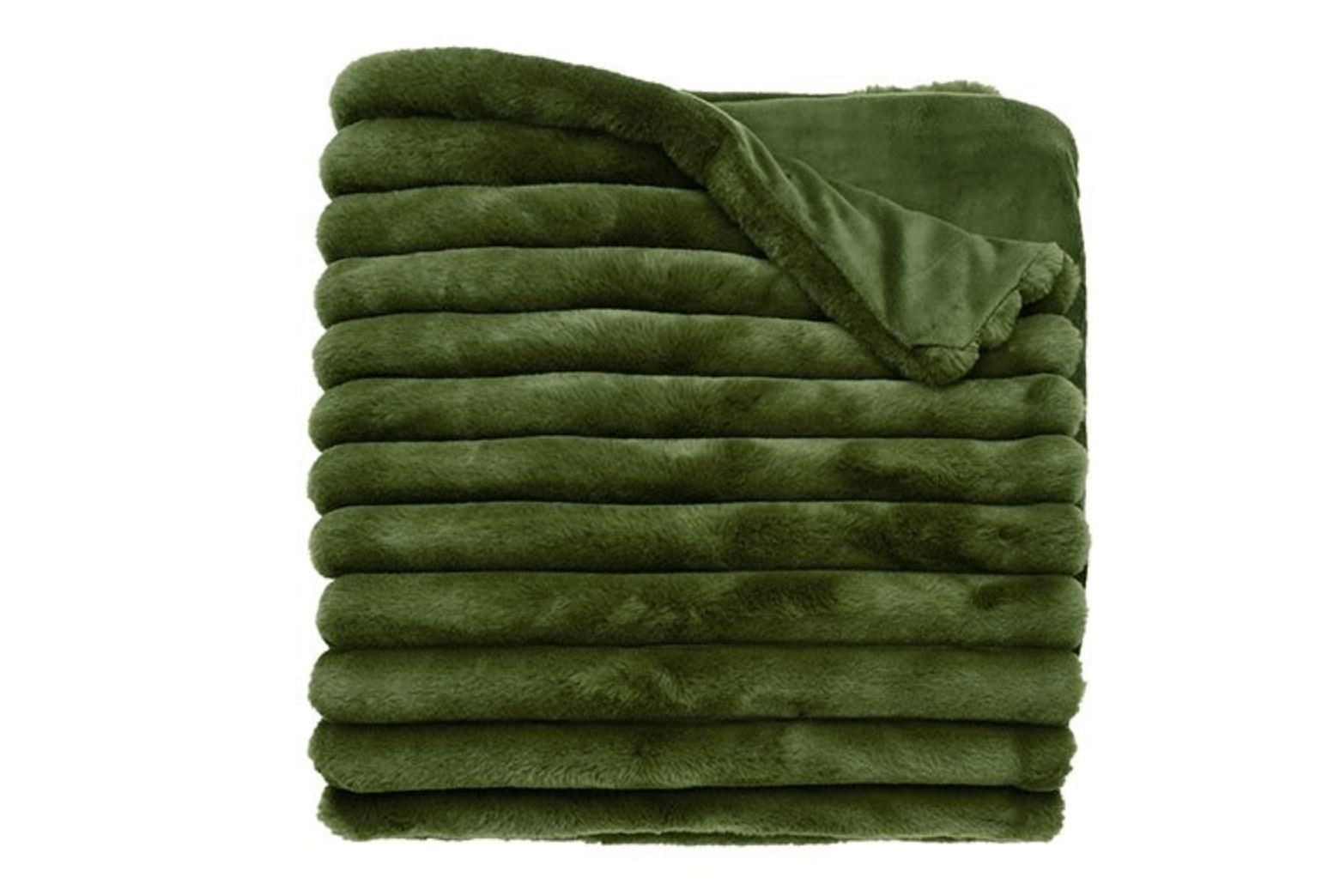 Folded green blanket on a white background