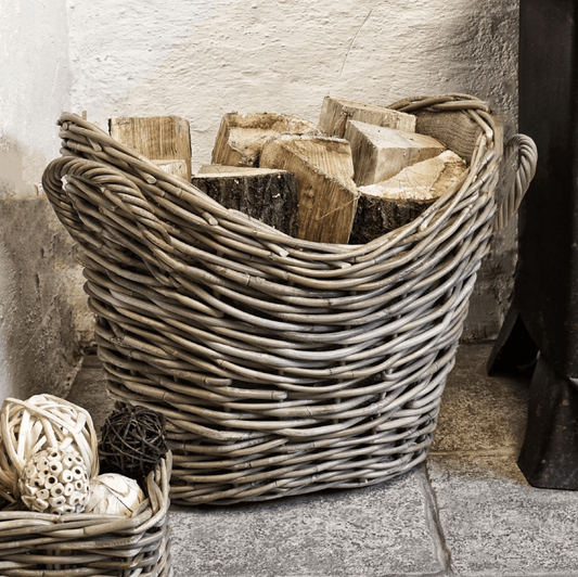 Wicker Log Basket Oval Lined by Ivyline