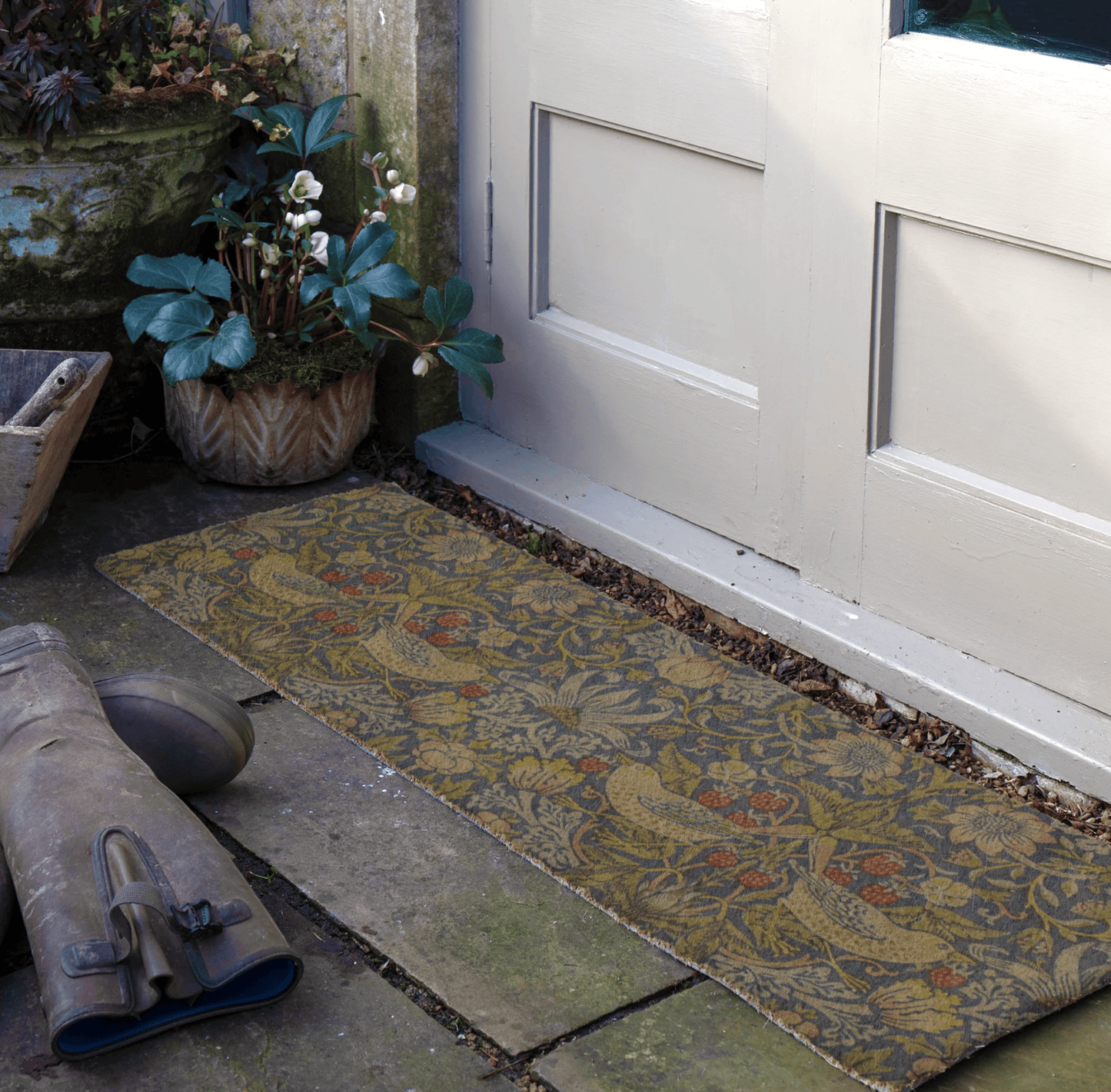 Welcome Strawberry Thief Patio Doormat by Artsy Mats