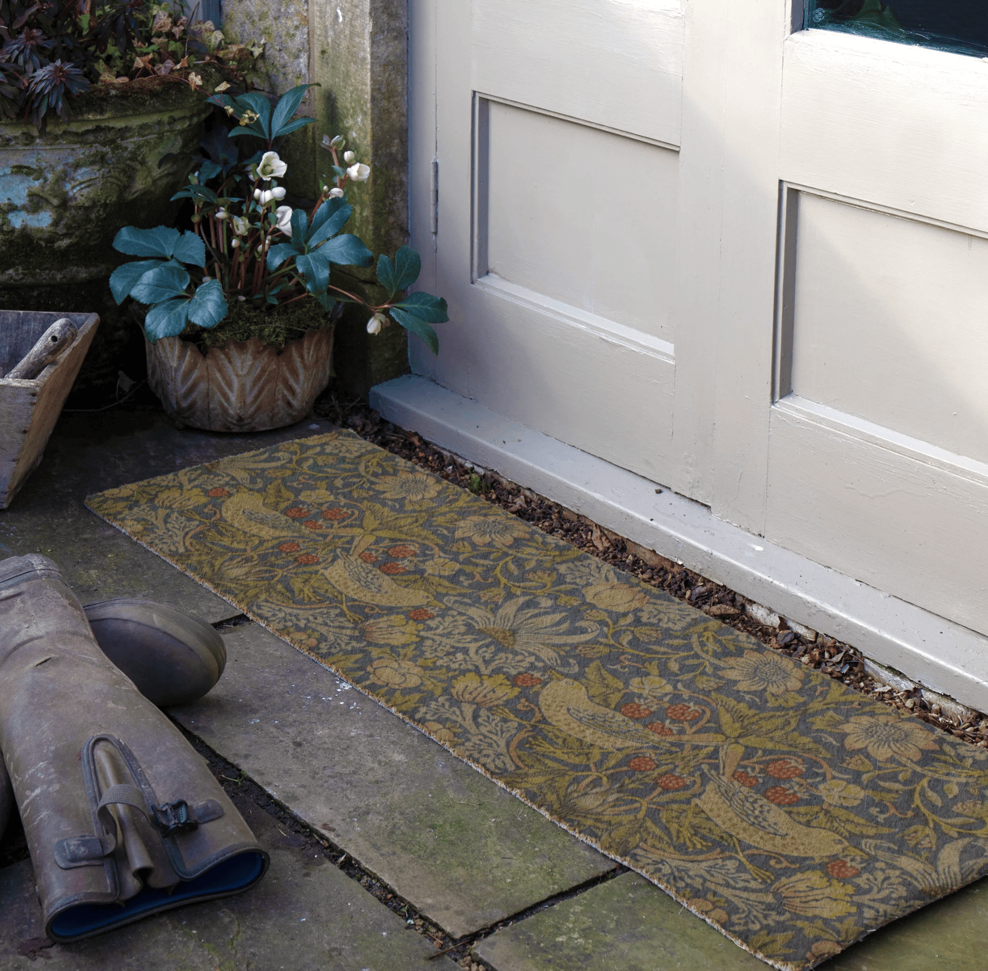 Welcome Strawberry Thief Patio Doormat by Artsy Mats