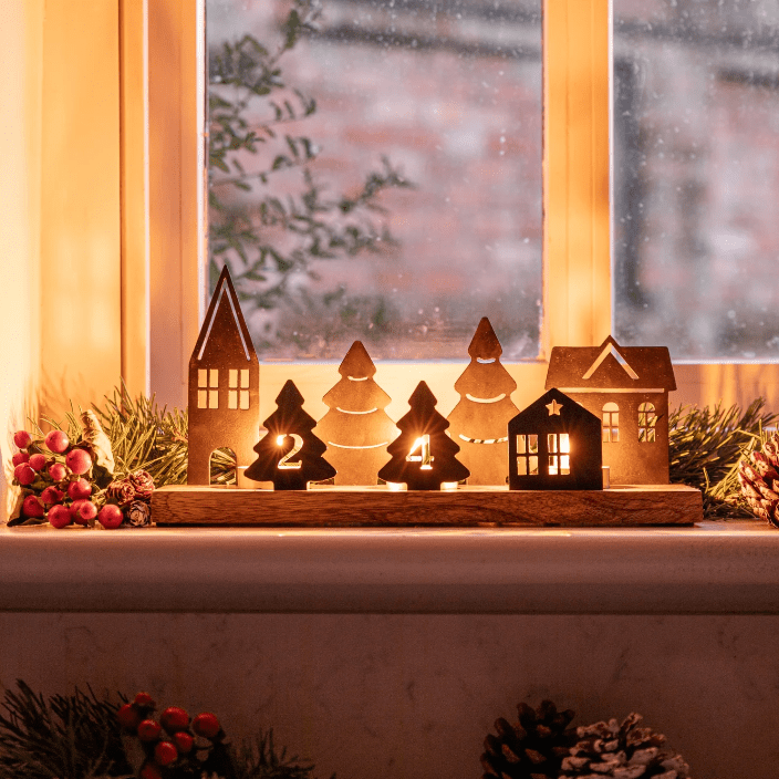 Wooden Advent Candle Holder with Metal Accessories