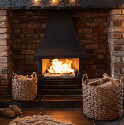 Set of 2 Woven Rattan Log Baskets – Rustic Fireplace Storage