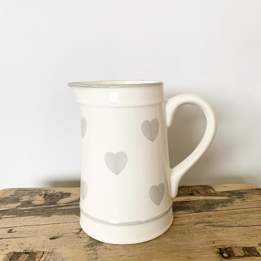 Ceramic jug with grey hearts design