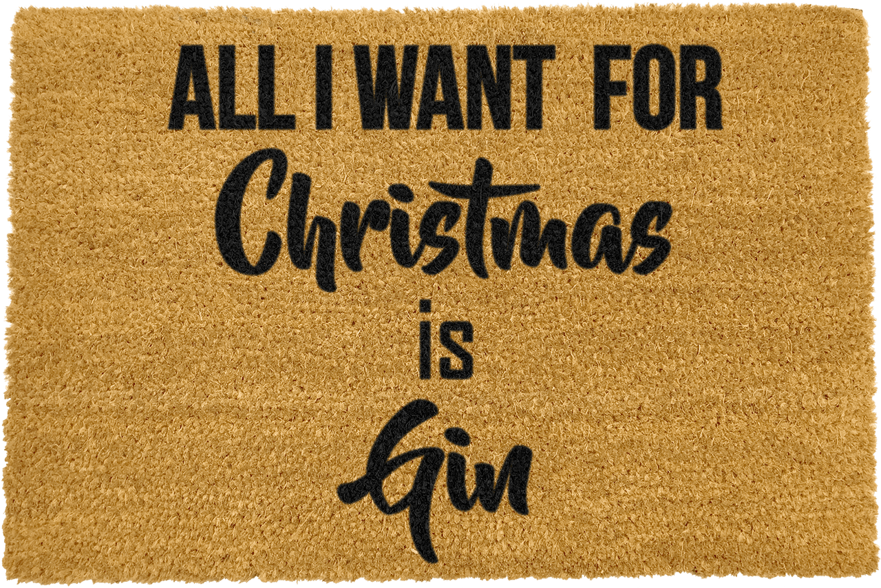 Welcome doormat with 'All I Want For Christmas Is Gin' slogan