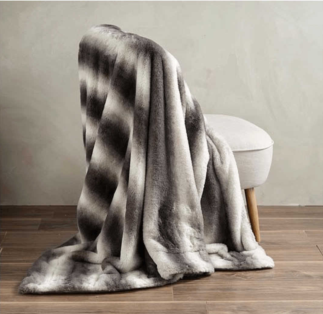  Walton & Co Angora Stripe Throw in Charcoal 