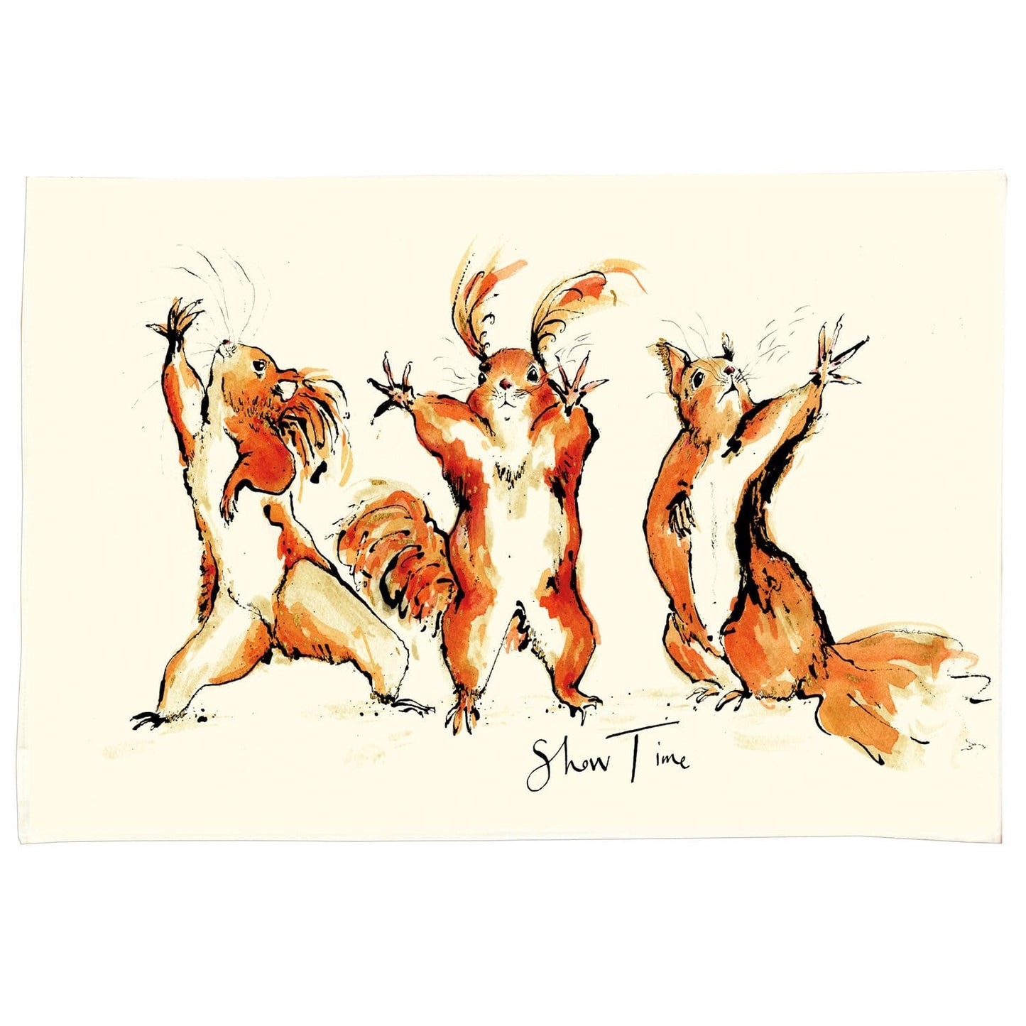 Anna Wright Tea Towel "Show Time Squirrel" Design