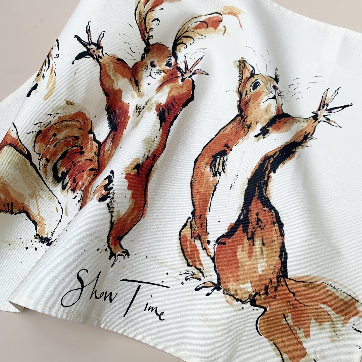 Anna Wright Tea Towel "Show Time Squirrel" Design