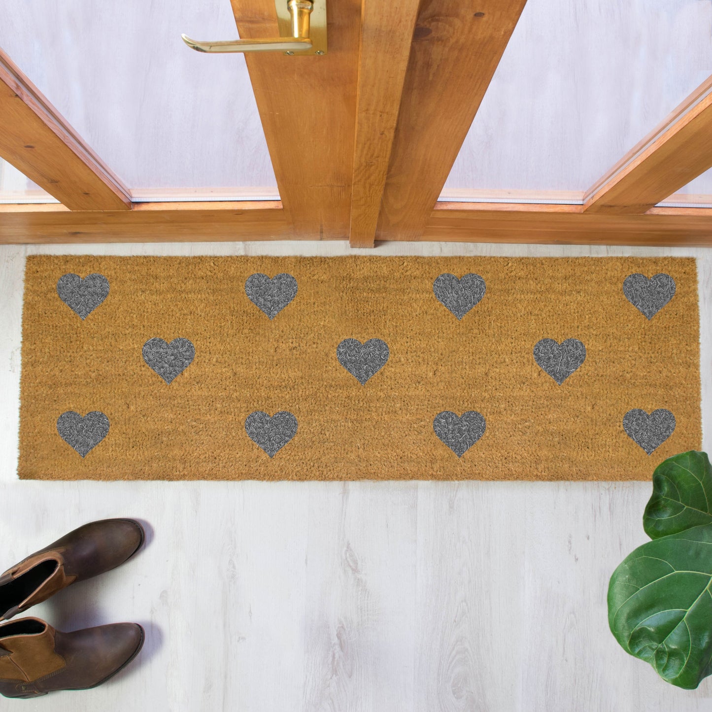 Artsy Double Width Patio Door Mat Grey Hearts