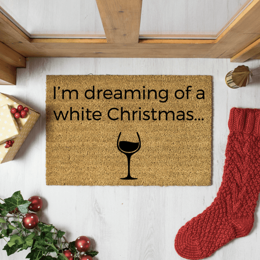 Artsy Coir Doormat 'I'm Dreaming of a White Wine Christmas' Design 