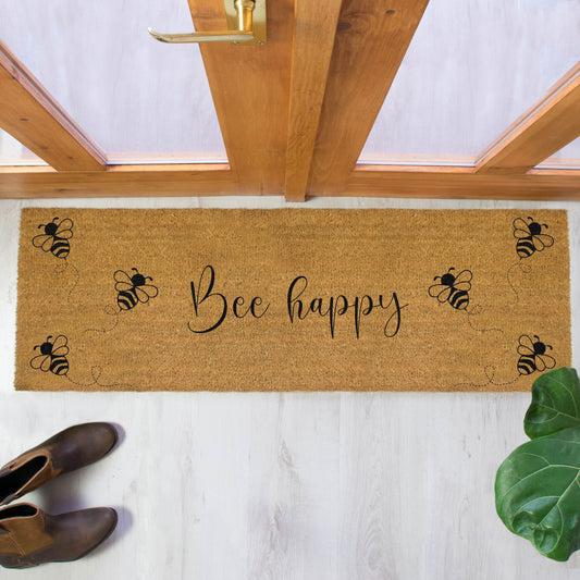 Artsy Wide Door Mat With Bee Happy Slogan 