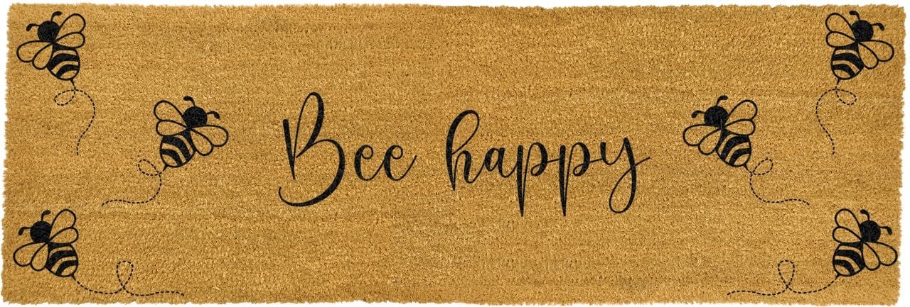 Wide Door Mat With Bee Happy Slogan