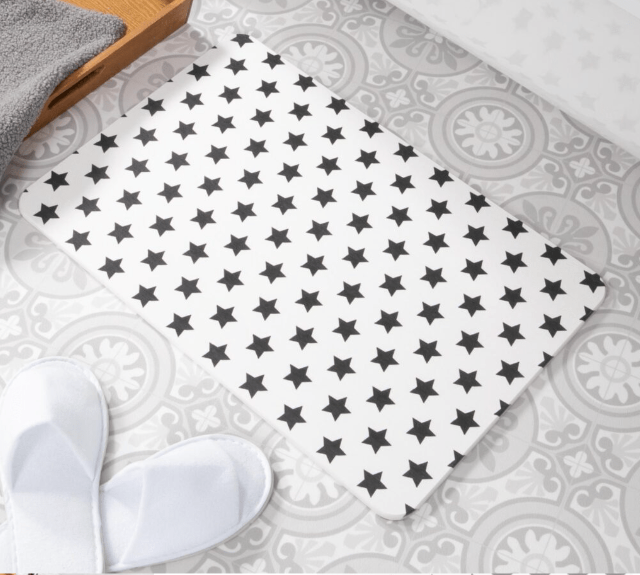 Black Stars White Stone Non Slip Bath Mat