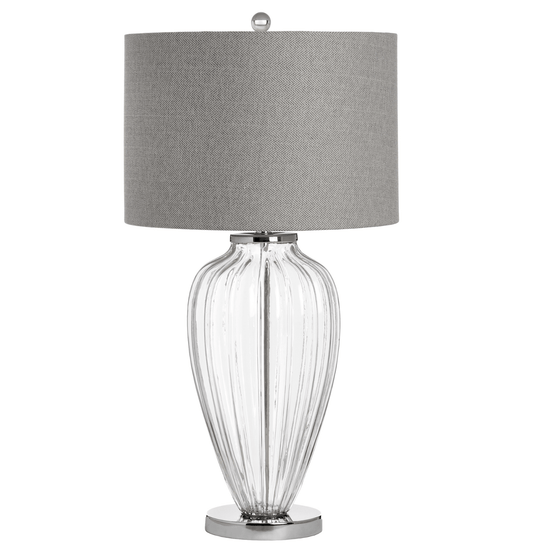 Glass Table Lamp With Herringbone Shade