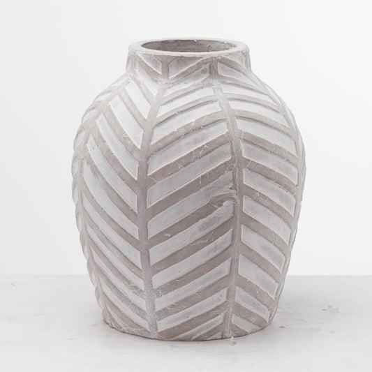 Geometric Stone Vase With Leaf Design