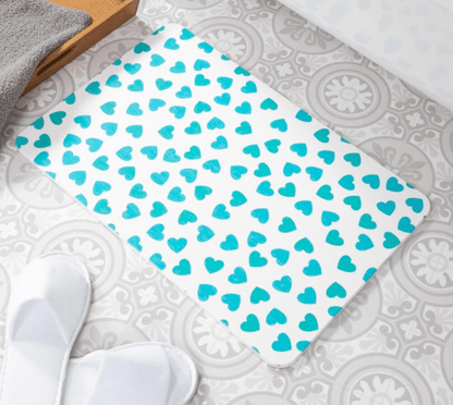 Blue Hearts White Stone Non Slip Bath Mat