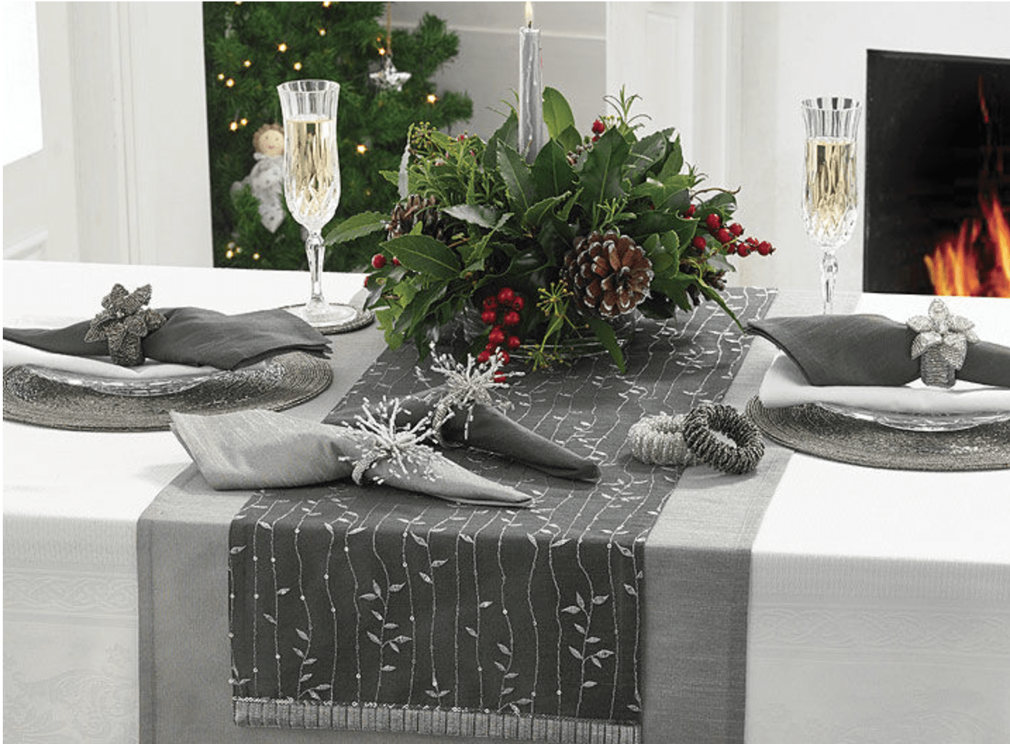 Walton & Co Winter Trail Table Runner in Charcoal 