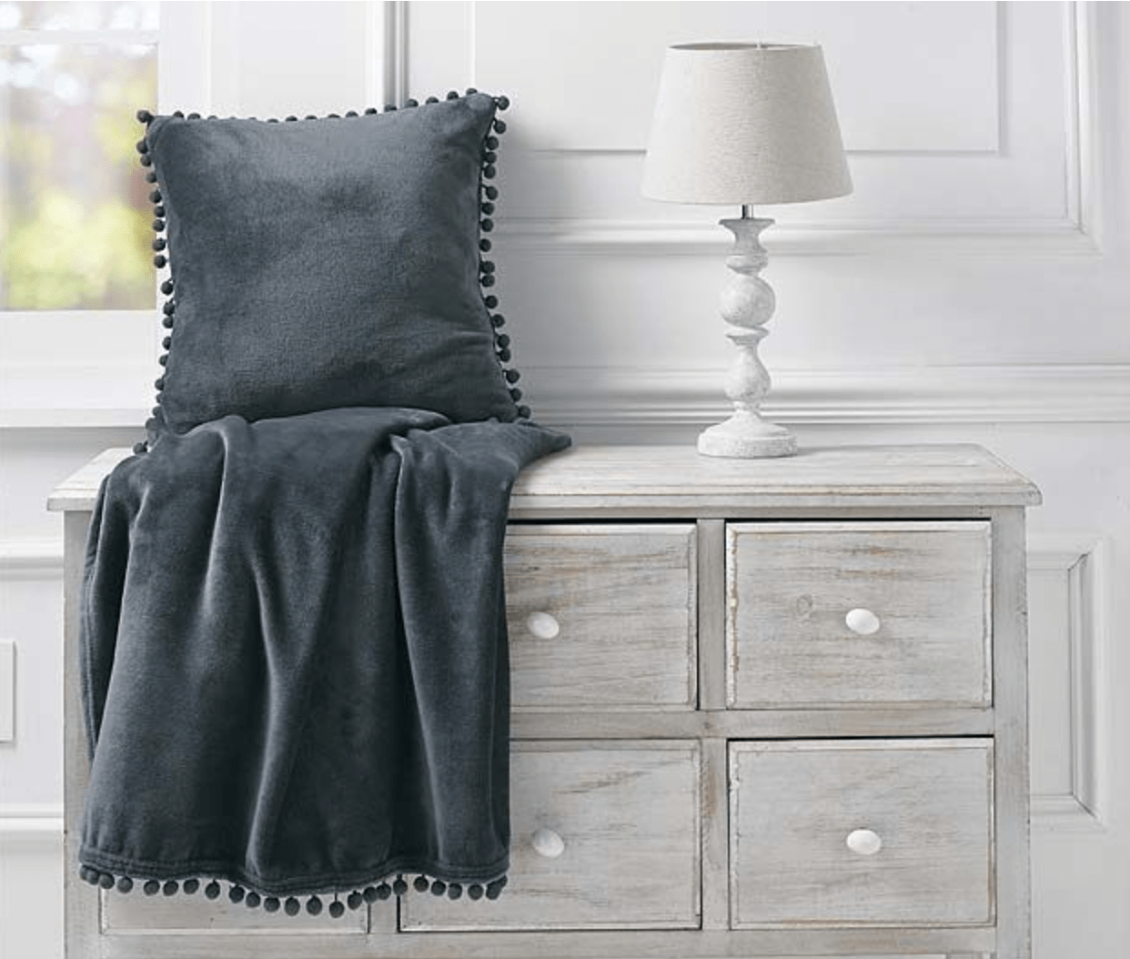 Cashmere Touch Throw in Charcoal by Walton & Co lifestyle image